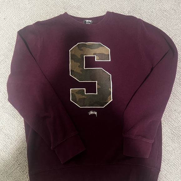 Stussy Men's Burgundy Sweater with Camouflage 'S' - Picture 5 of 6